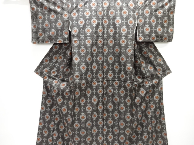 JAPANESE KIMONO / OSHIMA TSUMUGI / UNUSED / WOVEN KIKKO WITH FLOWER